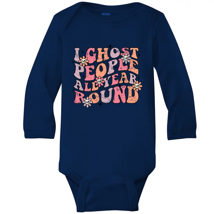 Cute Retro Funny Fall I Ghost People All Year Halloween Gift Baby Long Sleeve Bodysuit