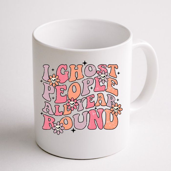 Cute Retro Funny Fall I Ghost People All Year Halloween Gift Front & Back Coffee Mug