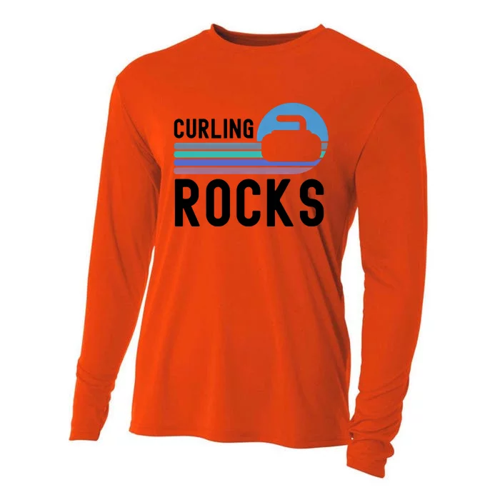 Curling Rocks Funny Curling Player Pun Curling Team Funny Gift Cooling Performance Long Sleeve Crew