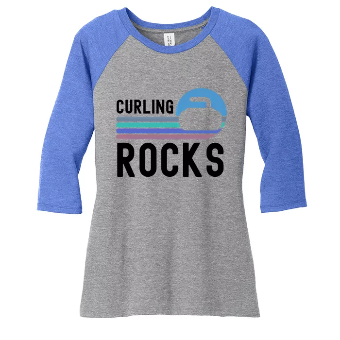 Curling Rocks Funny Curling Player Pun Curling Team Funny Gift Women's Tri-Blend 3/4-Sleeve Raglan Shirt