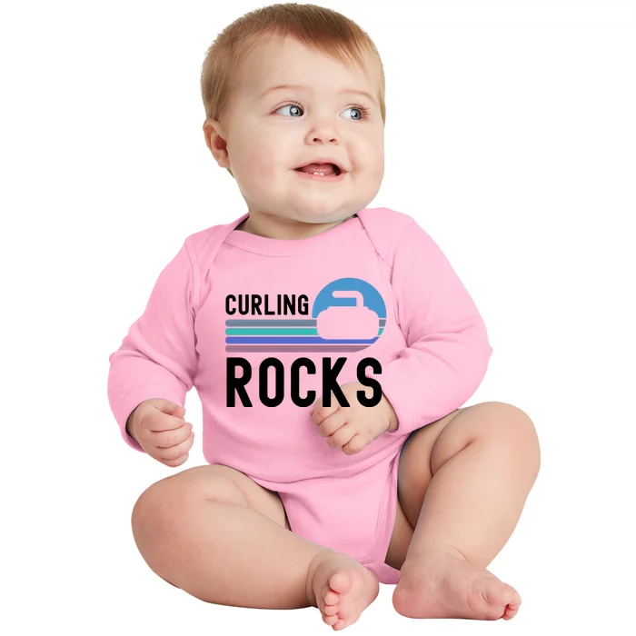 Curling Rocks Funny Curling Player Pun Curling Team Funny Gift Baby Long Sleeve Bodysuit