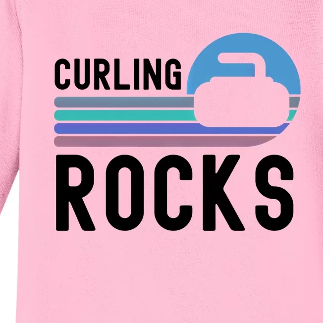 Curling Rocks Funny Curling Player Pun Curling Team Funny Gift Baby Long Sleeve Bodysuit