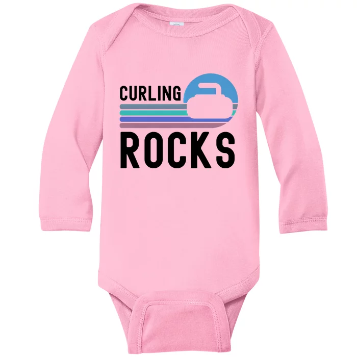 Curling Rocks Funny Curling Player Pun Curling Team Funny Gift Baby Long Sleeve Bodysuit