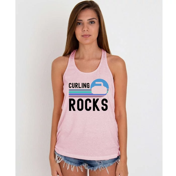 Curling Rocks Funny Curling Player Pun Curling Team Funny Gift Women's Knotted Racerback Tank