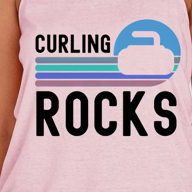 Curling Rocks Funny Curling Player Pun Curling Team Funny Gift Women's Knotted Racerback Tank