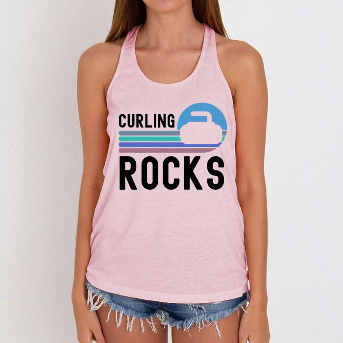 Curling Rocks Funny Curling Player Pun Curling Team Funny Gift Women's Knotted Racerback Tank