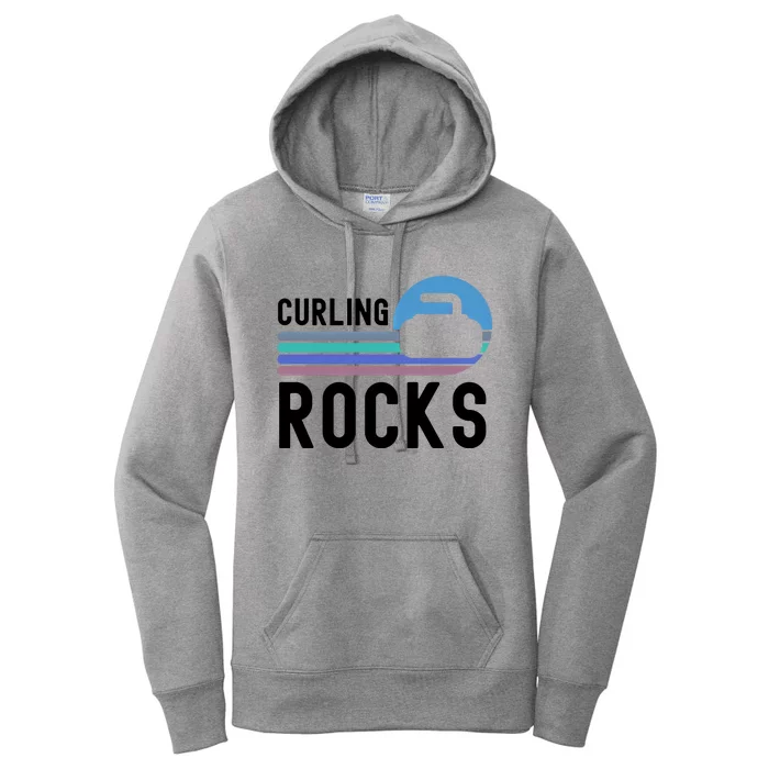 Curling Rocks Funny Curling Player Pun Curling Team Funny Gift Women's Pullover Hoodie