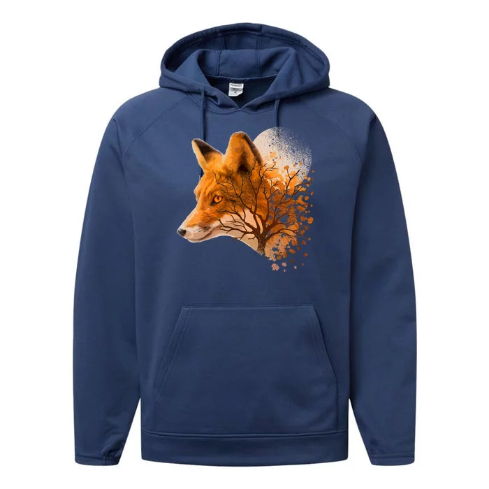 Cool Red Fox Tree Performance Fleece Hoodie