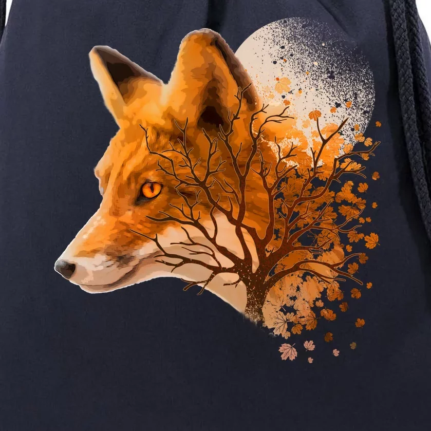 Cool Red Fox Tree Drawstring Bag