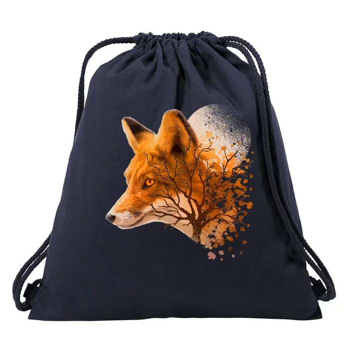 Cool Red Fox Tree Drawstring Bag