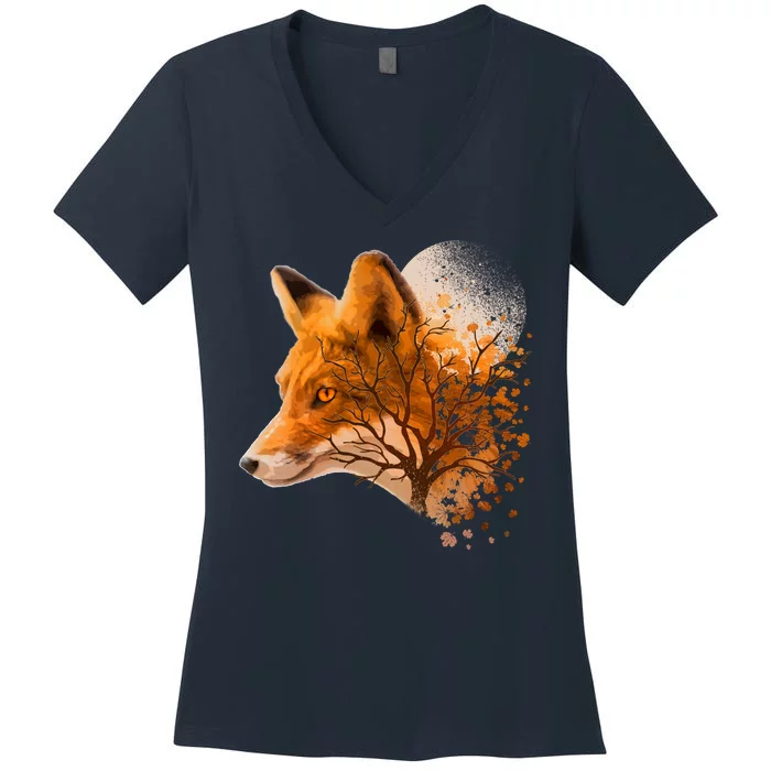 Cool Red Fox Tree Women's V-Neck T-Shirt