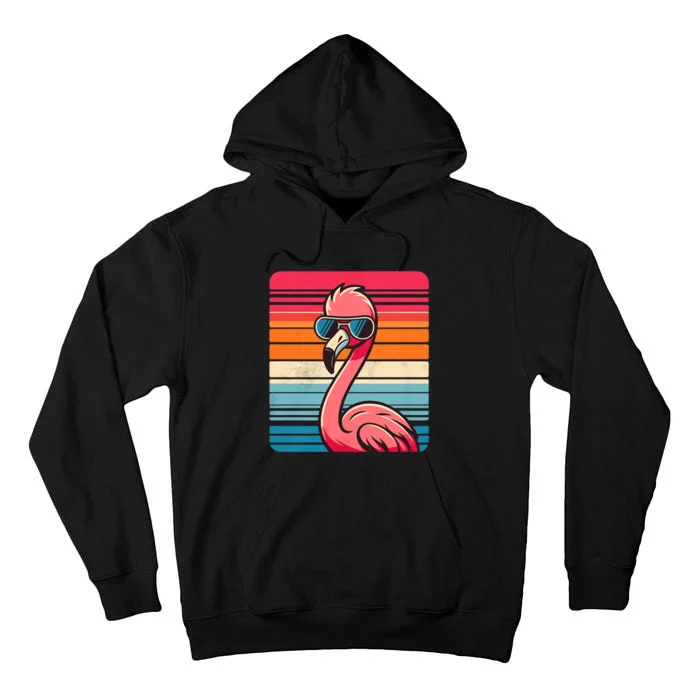 Cool Retro Flamingo In Sunglasses 70s 80s 90s Funny Flamingo Tall Hoodie