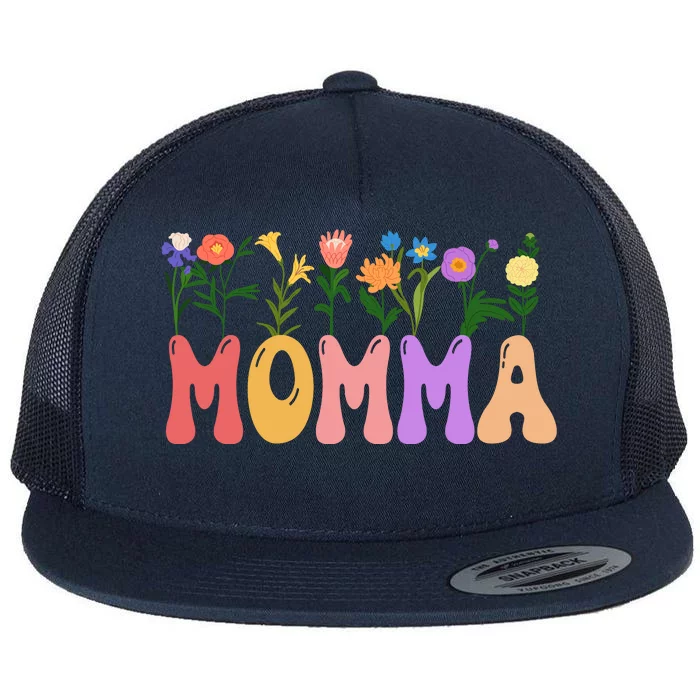 Cute Retro Floral Momma Flat Bill Trucker Hat