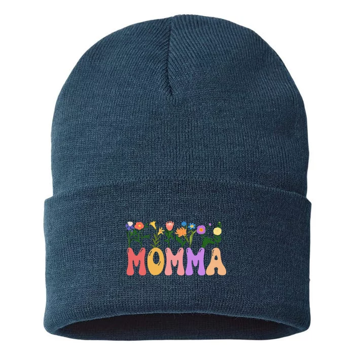 Cute Retro Floral Momma Sustainable Knit Beanie