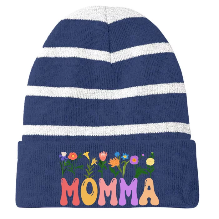 Cute Retro Floral Momma Striped Beanie with Solid Band