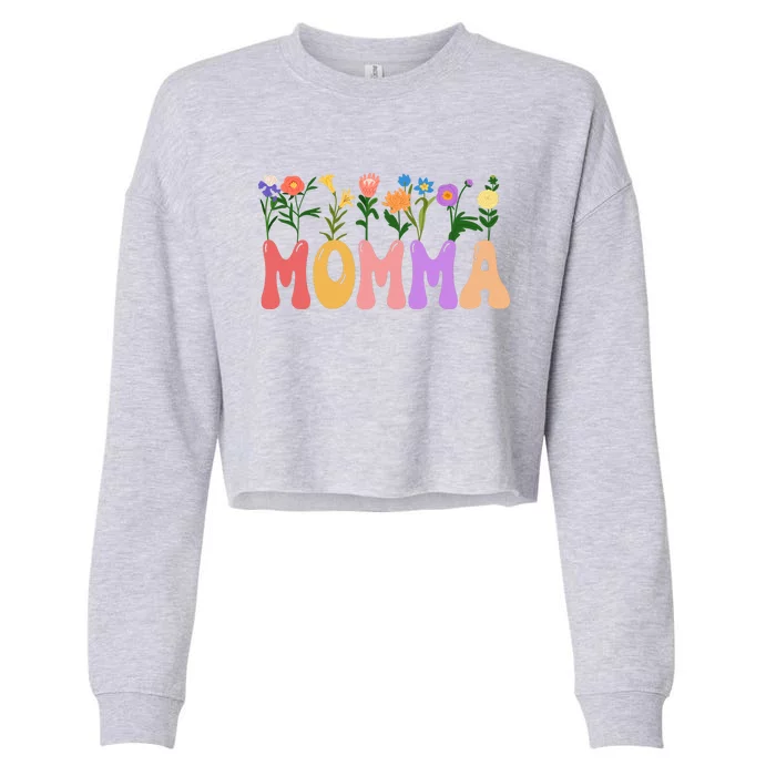 Cute Retro Floral Momma Cropped Pullover Crew