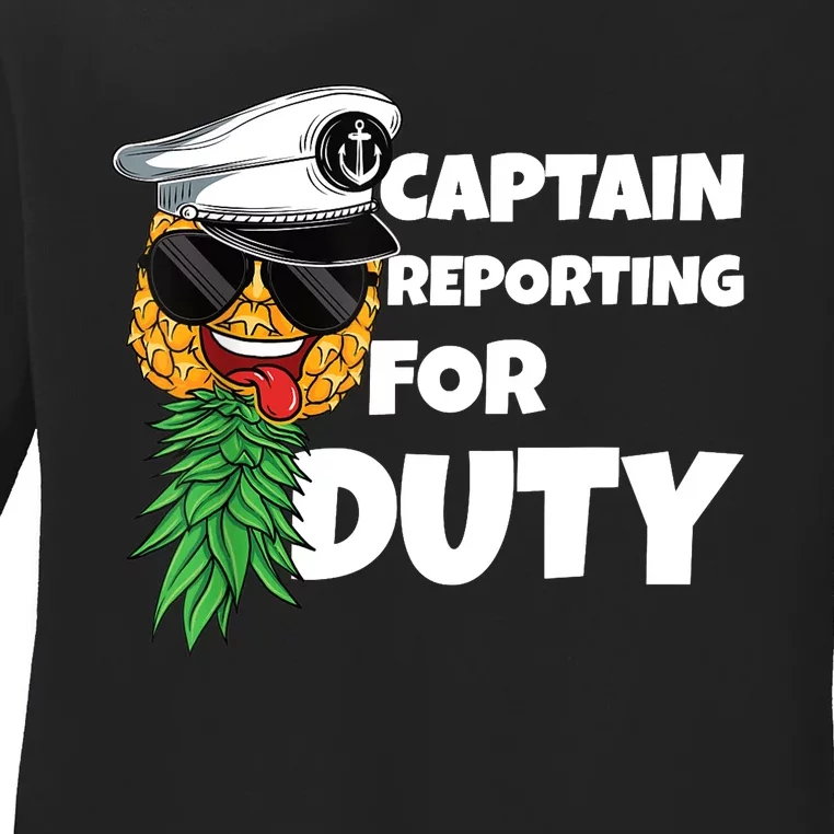 Captain Reporting For Duty Upside Down Pineapple Swinger Ladies Long Sleeve Shirt