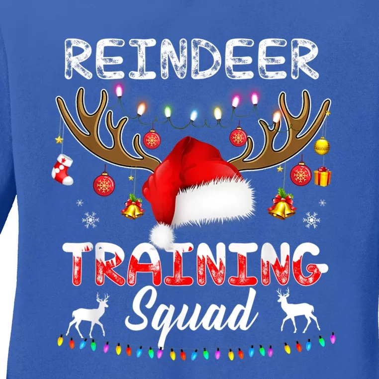 Christmas Running Funny Reindeer Training Squad Team Family Cool Gift Ladies Long Sleeve Shirt