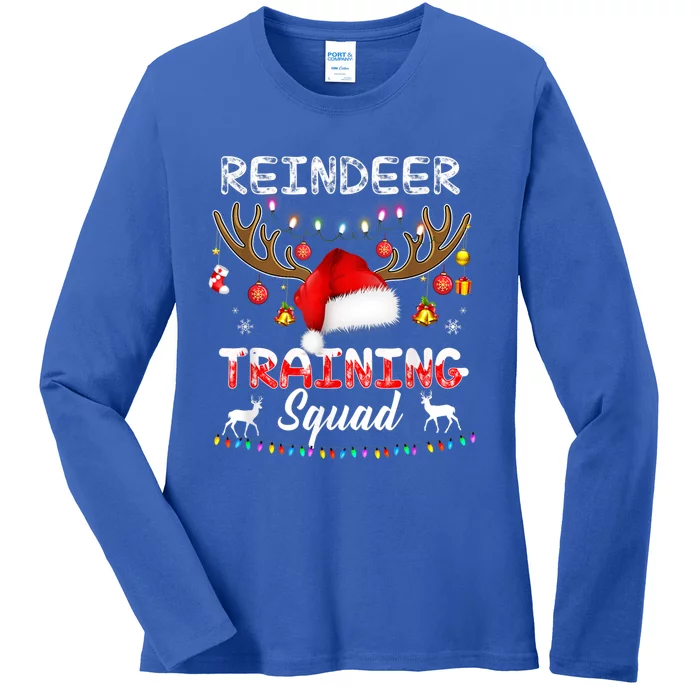 Christmas Running Funny Reindeer Training Squad Team Family Cool Gift Ladies Long Sleeve Shirt