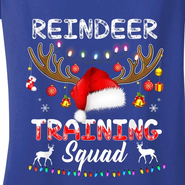 Christmas Running Funny Reindeer Training Squad Team Family Cool Gift Women's V-Neck T-Shirt