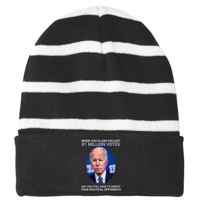 Conservative Republican Funny Anti Joe Biden Striped Beanie with Solid Band