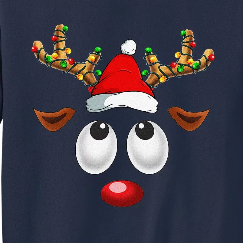 Christmas Reindeer Face Santa Hat Xmas Lights For Sweatshirt