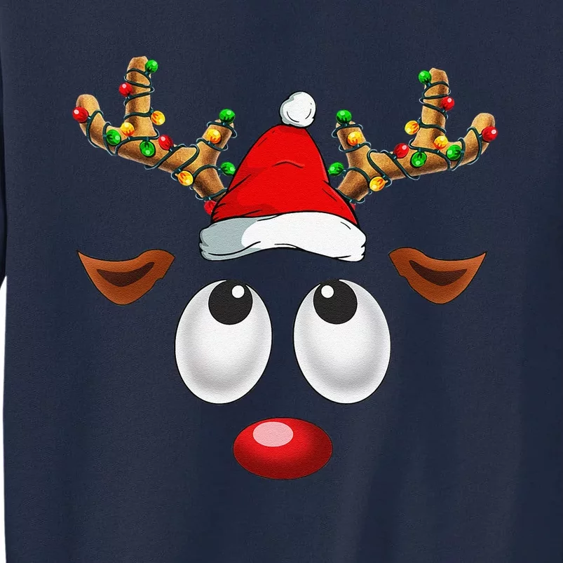 Christmas Reindeer Face Santa Hat Xmas Lights For Tall Sweatshirt