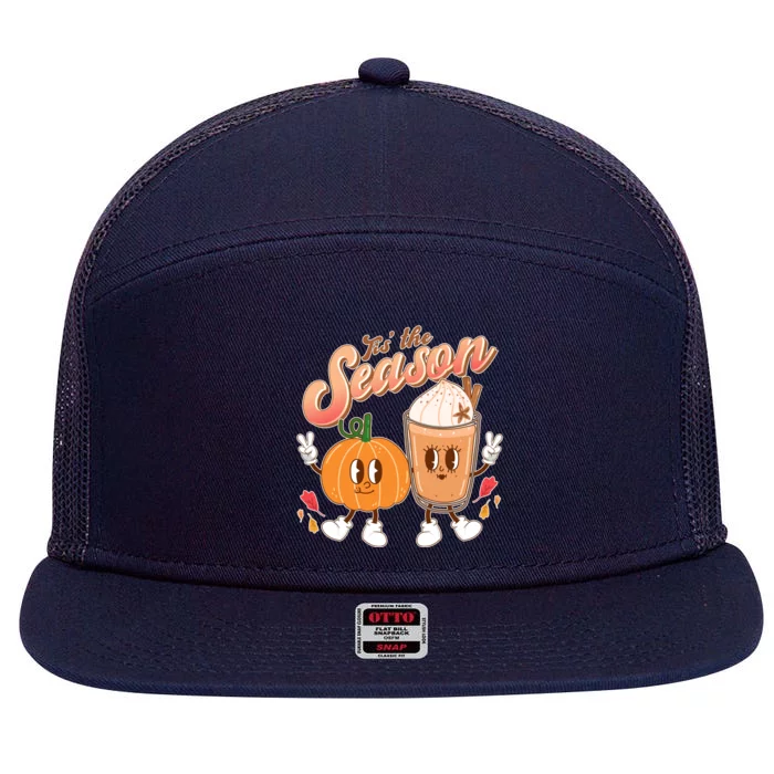 Cute Retro Fall Pumpkin Spice Tis The Season 7 Panel Mesh Trucker Snapback Hat