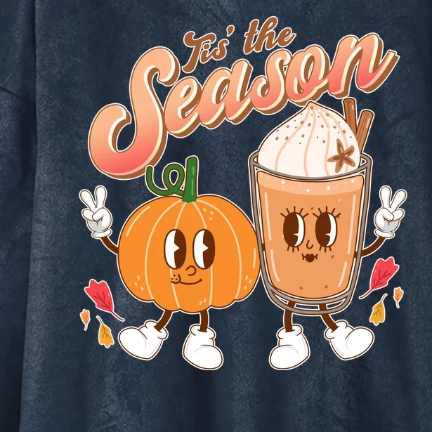 Cute Retro Fall Pumpkin Spice Tis The Season Hooded Wearable Blanket