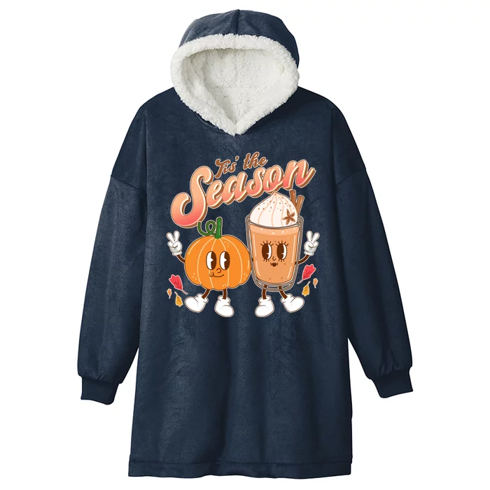 Cute Retro Fall Pumpkin Spice Tis The Season Hooded Wearable Blanket