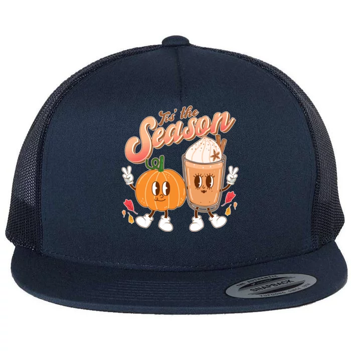 Cute Retro Fall Pumpkin Spice Tis The Season Flat Bill Trucker Hat