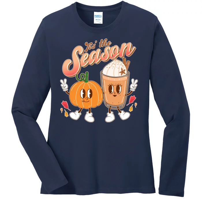 Cute Retro Fall Pumpkin Spice Tis The Season Ladies Long Sleeve Shirt