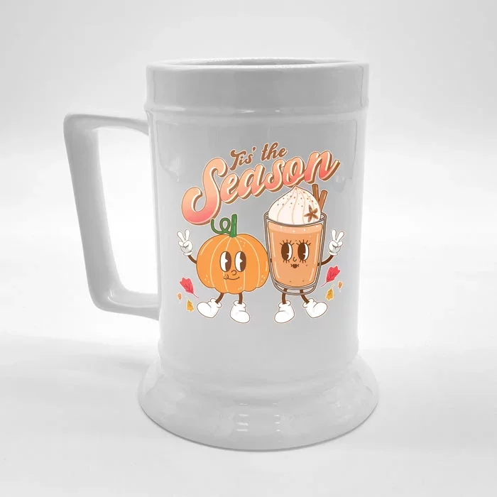 Cute Retro Fall Pumpkin Spice Tis The Season Front & Back Beer Stein