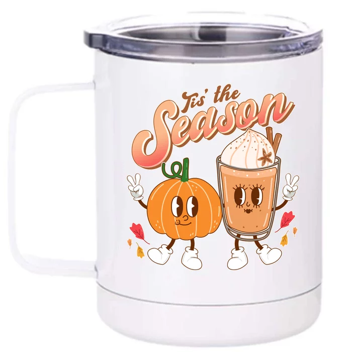 Cute Retro Fall Pumpkin Spice Tis The Season Front & Back 12oz Stainless Steel Tumbler Cup