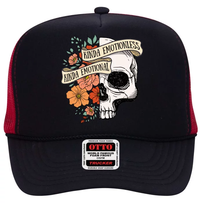 Cute Retro Fall Halloween Kinda Emotional Kinda Emotionless Gift High Crown Mesh Trucker Hat