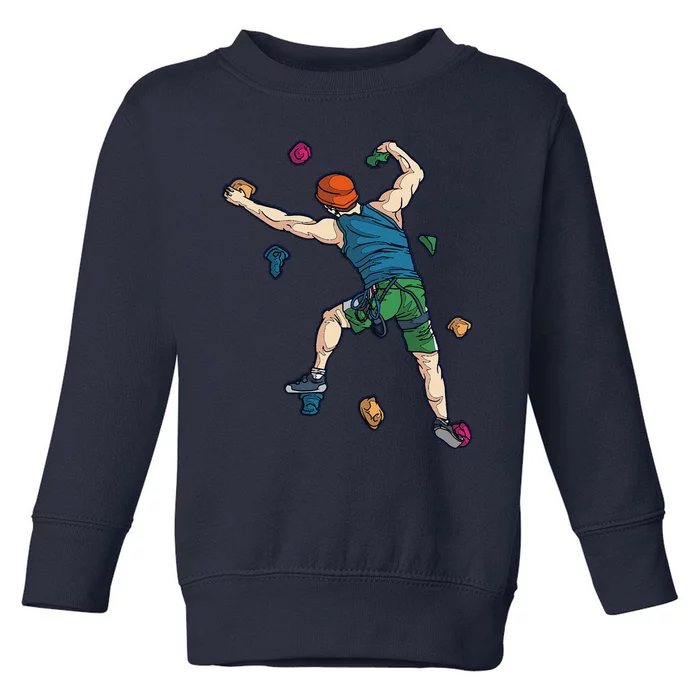 Climber Reaching For Holds Illustrated Rock Climbing Scene Toddler Sweatshirt