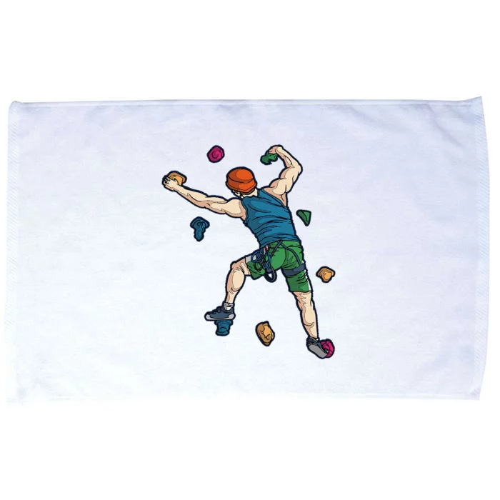 Climber Reaching For Holds Illustrated Rock Climbing Scene Microfiber Hand Towel