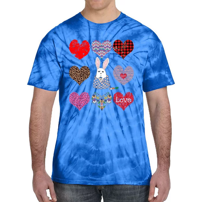 Cute Rabbit Funny Coffee Lover Hearts Pattern Valentines Day Gift Tie-Dye T-Shirt