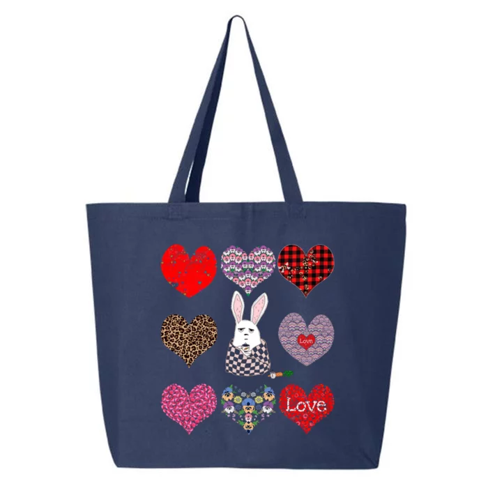 Cute Rabbit Funny Coffee Lover Hearts Pattern Valentines Day Gift 25L Jumbo Tote