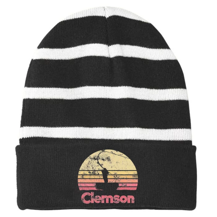 Clemson Retro Fishing Striped Beanie with Solid Band