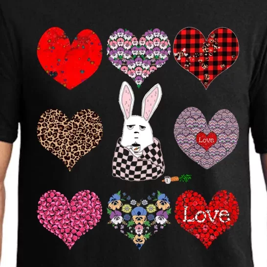 Cute Rabbit Funny Coffee Lover Hearts Pattern Valentines Day Gift Pajama Set