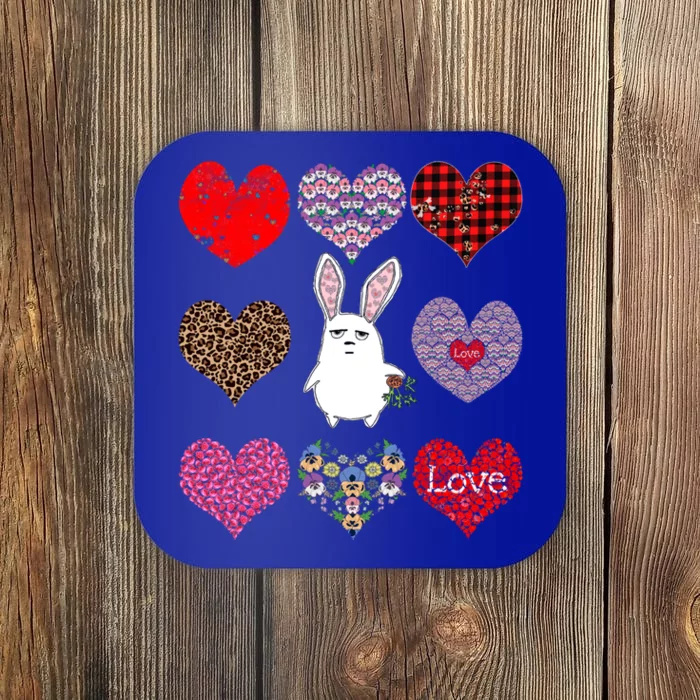 Cute Rabbit Funny Retro Floral Hearts Pattern Valentines Day Gift Coaster