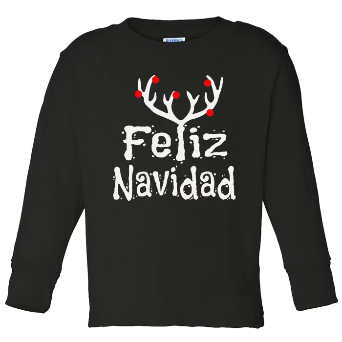 Christmas Reindeer Feliz Navidad Toddler Long Sleeve Shirt