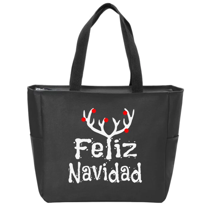 Christmas Reindeer Feliz Navidad Zip Tote Bag