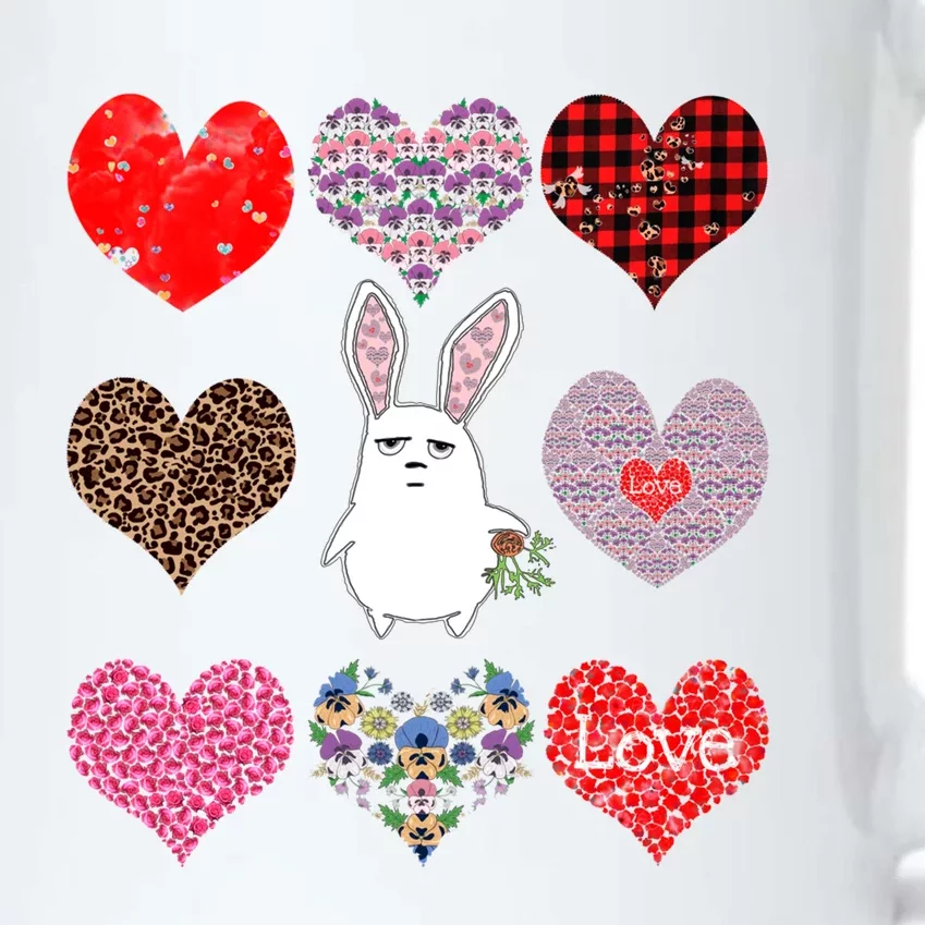 Cute Rabbit Funny Retro Floral Hearts Pattern Valentines Day Gift Black Color Changing Mug