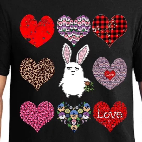 Cute Rabbit Funny Retro Floral Hearts Pattern Valentines Day Gift Pajama Set