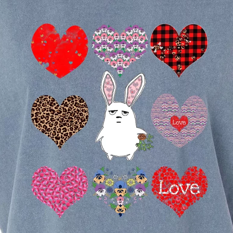 Cute Rabbit Funny Retro Floral Hearts Pattern Valentines Day Gift Garment-Dyed Women's Muscle Tee