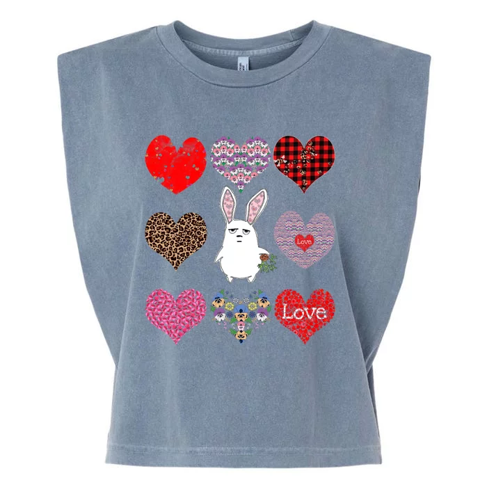 Cute Rabbit Funny Retro Floral Hearts Pattern Valentines Day Gift Garment-Dyed Women's Muscle Tee