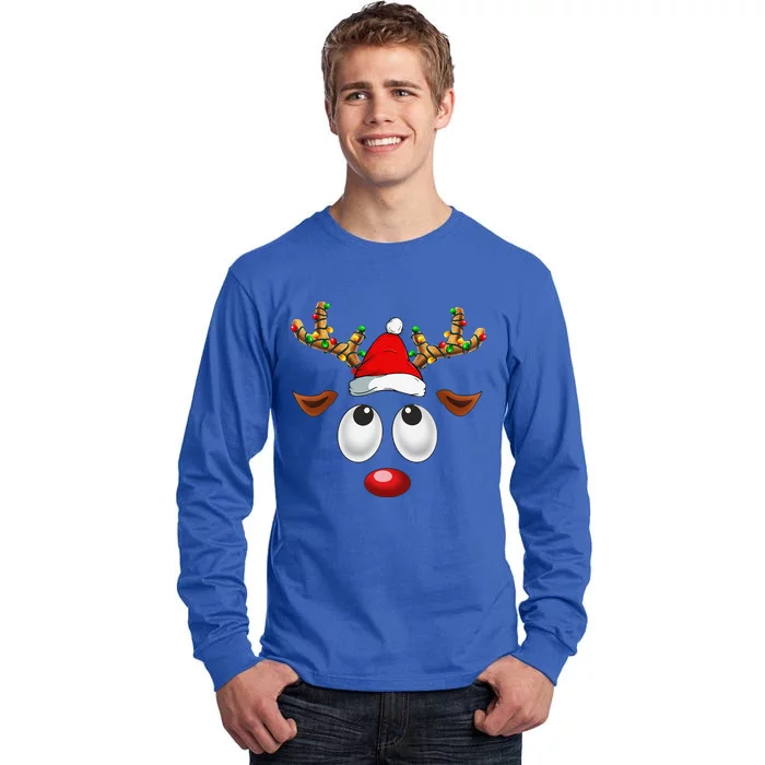 Christmas Reindeer Face Santa Hat Xmas Lights For Tall Long Sleeve T-Shirt