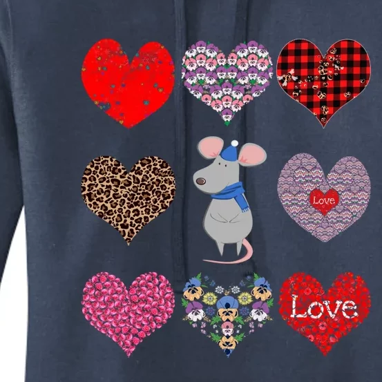 Cute Rat Funny Retro Floral Hearts Pattern Valentines Day Gift Women's Pullover Hoodie